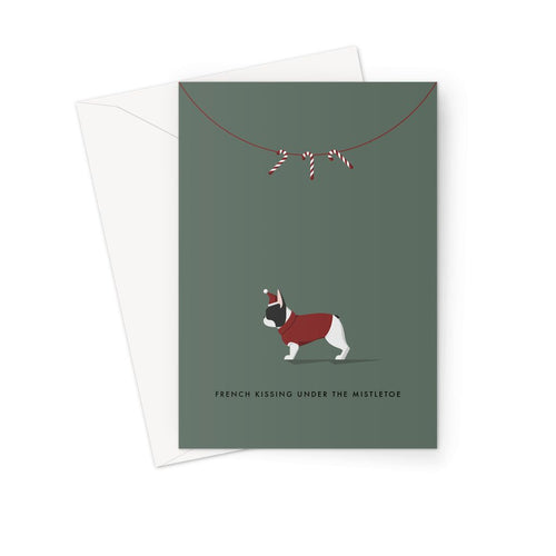 Black Piebald French Bulldog Festive Hound & Herringbone Greeting Card